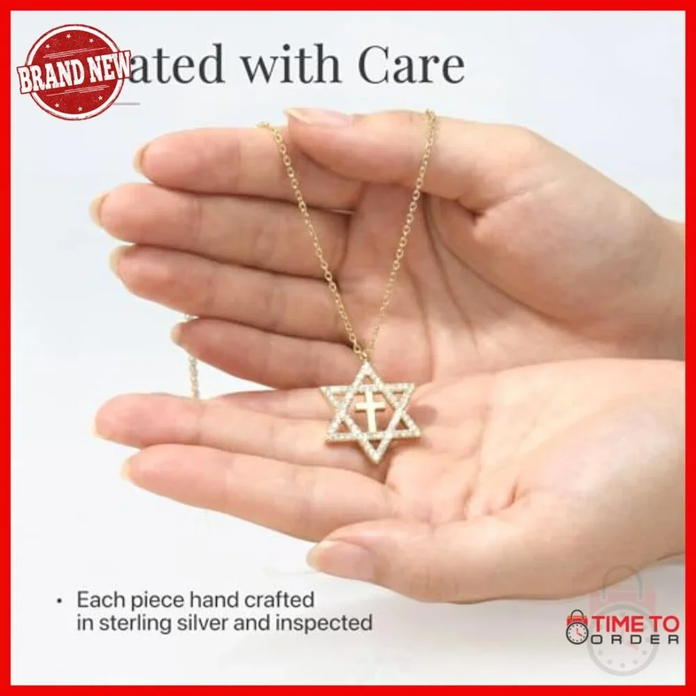 Sterling Silver Star of David Cross Pendant Necklace 16 Inch Chain